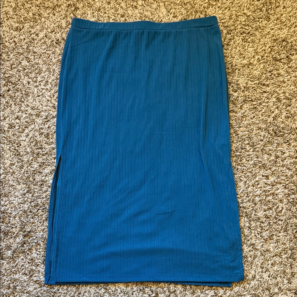 LuLaRoe “Violet” Midi Skirt- Blue